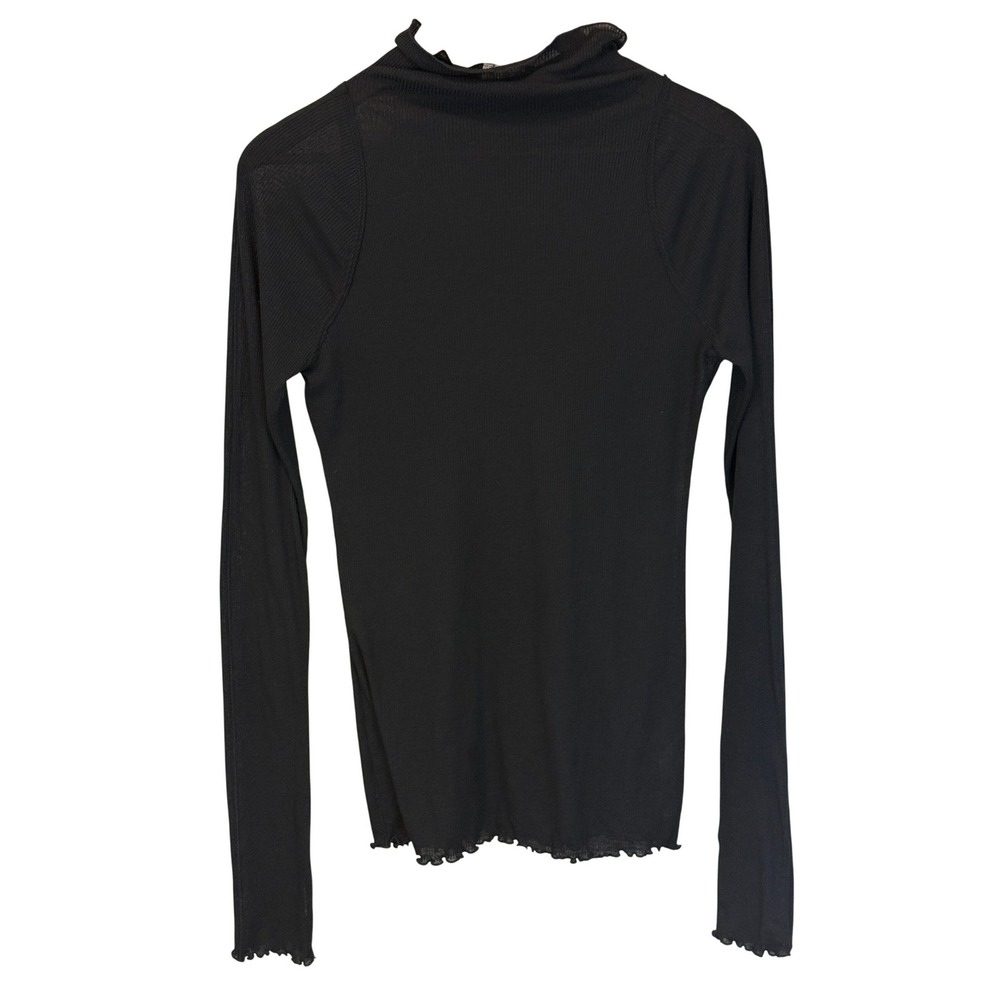 Intimately by Free People Black Ribbed Sheer Mock Neck‎ Lettuce Edge Top Medium